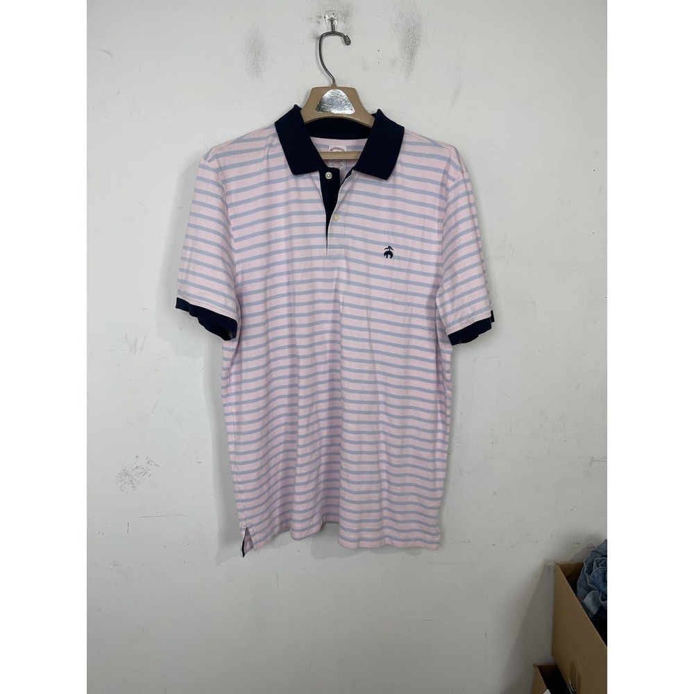Brooks Brothers Mens Polo Shirt XL Pink Blue Striped Preppy Old Money Golf‎